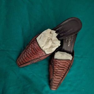 Pliner Couture Brown Snake Skin Mules kitten Heels